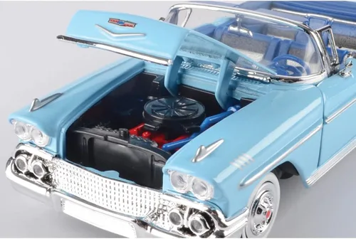 Vista 6 de Chevrolet Impala Convertible 1958, azul - Motormax Premium American 73267 - Modelo de automóvil fundido a presión a escala 1/24, unisex, para niños