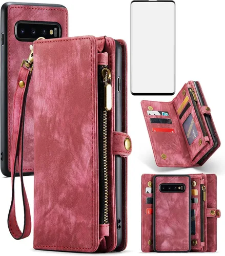 Vista 8 de Asuwish Funda de teléfono para Samsung Galaxy S10 Plus con cierre de cremallera, protector de pantalla de vidrio templado y tarjetero abatible