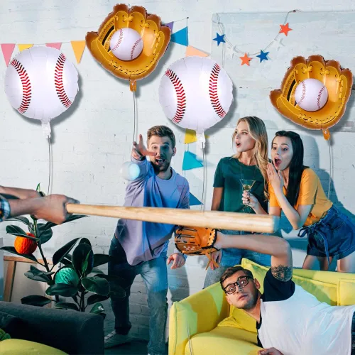 Vista 7 de YUJUN 13 globos de béisbol, guantes de béisbol gigantes, globos deportivos de Mylar para fiestas de cumpleaños, béisbol, deportes, suministros