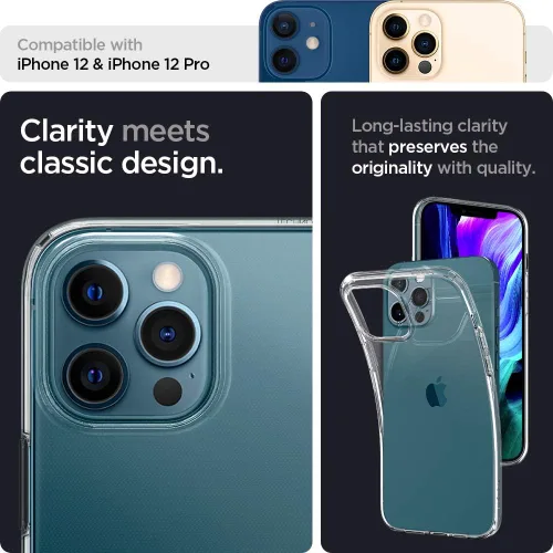 Vista 4 de Spigen Funda de cristal líquido compatible con iPhone 12 Pro y compatible con iPhone 12, transparente