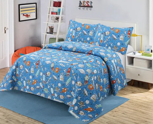 Vista 17 de Kids Zone Collection - Juego de colcha acolchada para niños y adolescentes, diseño de baloncesto y fútbol, azul marino y blanco, tamaño individual