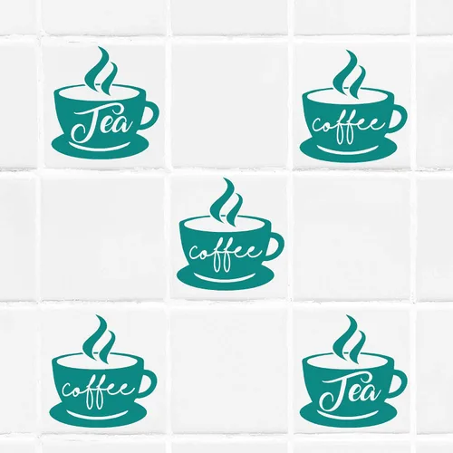 Vista 6 de Coffee Cup Tile wall Sticker for Kitchen, Tea Cup wall art, Kitchen stickers, Restaurant wall decal, Tile Transfer for Kitchen, Tile wall stickers
