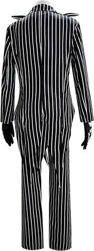 Vista 3 de Disfraz de Jack para adultos, chaqueta Skellington de esqueleto y vestido de Pesadilla antes de Navidad, trajes de cosplay para hombres y mujeres