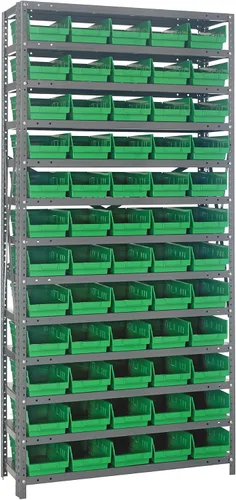Vista 387 de Quantum QSBU-245BK Heavy Duty Shelving Unit with (7) Shelves and (24) QUS245 Black Bins for Garage Warehouse Storage Distribution 400 lb Load