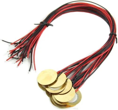 Vista 4 de 10 discos de 35 mm Transductor de disco piezoeléctrico Micrófono de contacto Sensor de sonido de disparo con cables de 3.94 pulgadas