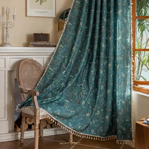 Vista 51 de Cortinas florales de granja semiopacas para sala de estar, de 63 pulgadas de largo, mezcla de lino y algodón, paneles de cortina de ventana cortos