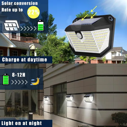 Vista 4 de Luces solares para exteriores, luces con impermeabilidad IP65 y 3 modos de iluminación, luz de detección de movimiento con gran angular de 270°