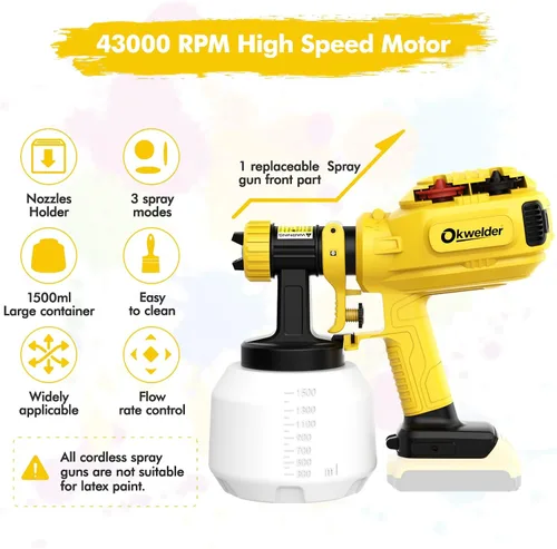 Vista 2 de Pulverizador de pintura inalámbrico, pistola de pintura eléctrica con recipiente de 50.7 fl oz, pistola de pintura con 2 cabezales de pulverización