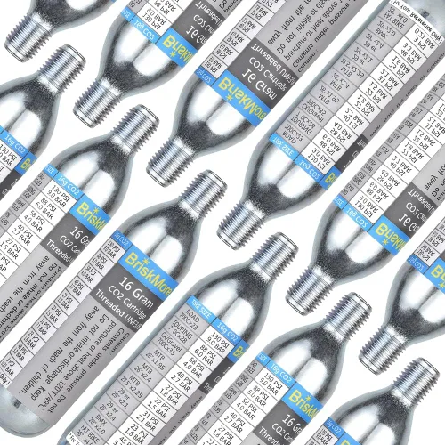 Vista 2 de BriskMore Cartuchos de CO2 roscados de 0.66 oz – para todos los infladores de neumáticos de bicicleta de CO2 con conexión roscada – Recarga