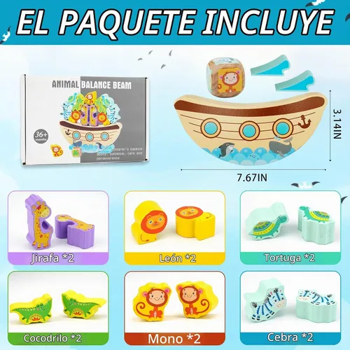 Vista 5 de Juego de arca de Noé, juguete apilable de equilibrio de madera