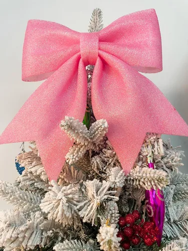 Vista 12 de YYCRAFT Flores de pascua con purpurina con purpurina, lazo de mariposa de 5 pulgadas para adornos de árbol de Navidad, decoraciones de Navidad