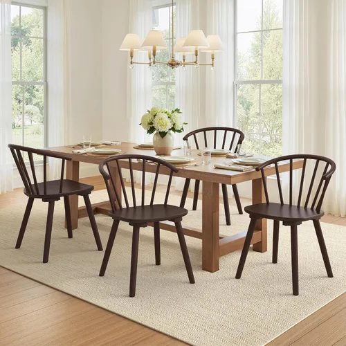 Vista 16 de LUE BONA Juego de 6 Sillas de Comedor Negras, Sillas de Comedor de Madera Estilo Granja con Respaldo Semicircular, Silla de Comedor de Husillo