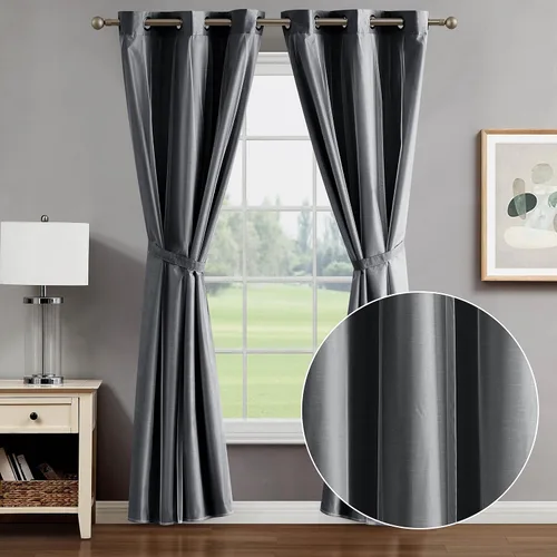 Vista 14 de Creative Home Ideas Augusta - Cortinas opacas (2 paneles, 38 x 84 pulgadas, rosa rubor), cortinas con aislamiento térmico para oscurecer la Rosa