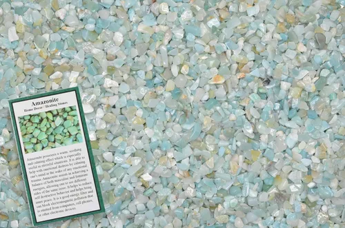 Vista 21 de Fantasia Materiales: 1 libra de piedras de tamaño de chip de aguamarina pulida con tarjeta de identificación