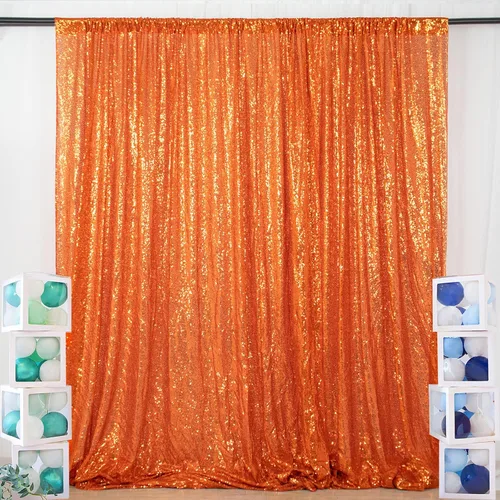 Vista 2 de ShinyBeauty Telón de fondo para cabina de fotos, la mejor opción, telón de fondo de lentejuelas de 4 x 6 pies, para bodas y eventos, tela de Naranja