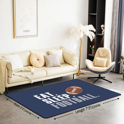 Vista 2 de Alfombra de rugby de 4 x 5 pies para sala de estar, para dormitorio, niños, niñas, mujeres, hombres, azul, para comer dormir, fútbol, decoración