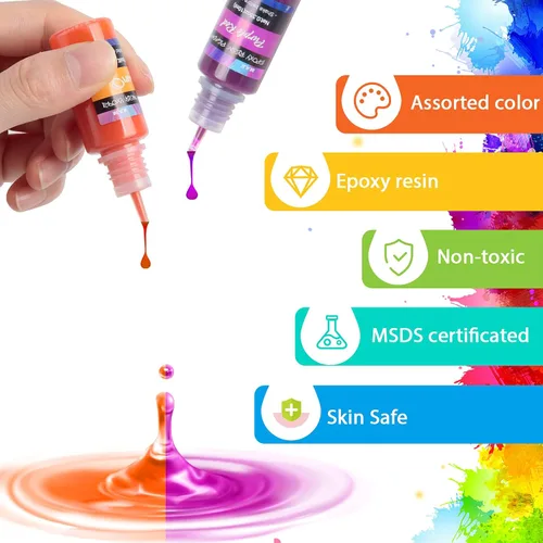 Vista 3 de M.A.K - Pigmento de resina epoxi, 27 botellas de tinte líquido transparente, colorante de resina de alta concentración para manualidades, coloración