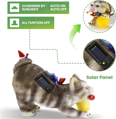 Vista 6 de Lovinland Estatuas solares de jardín – Decoración al aire libre – Gnomos solares de jardín y estatuas de gato – Divertida figura de gnomo de gato