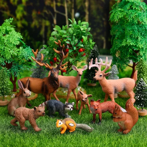 Vista 6 de JOKFEICE 10 piezas de plástico figuras de animales del bosque modelo de acción proyecto de ciencia juguetes educativos regalo de cumpleaños