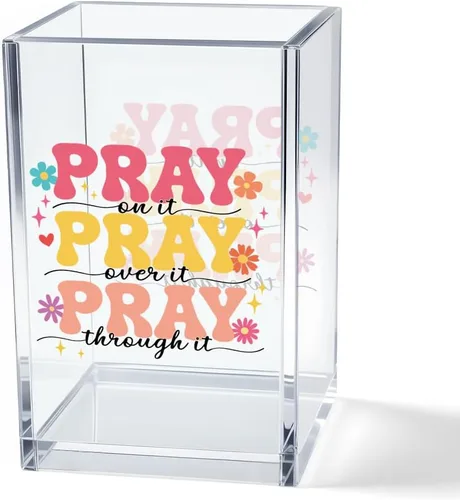 Vista 20 de Just breathe - Paquete de 2 portalápices cosméticos de acrílico tipo vaso, organizador de brochas de maquillaje inspirador Hope, regalos de fe