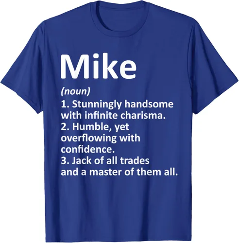 Vista 23 de MIKE Definition - Camiseta divertida para regalo de cumpleaños con nombre personalizado, Negro, S