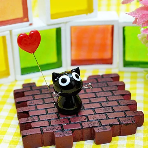 Vista 3 de FOLFS Interior/Figura Objetos Hecho a mano de cristal trabajo corazón lindo negro gato, transparente