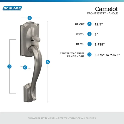 Vista 3 de SCHLAGE FE285 622 Acc CAM LH Juego de Manijas Mitad Inferior, Moldura Interior Camelot, Negro Mate