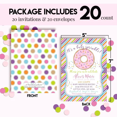 Vista 4 de Invitaciones personalizadas para baby shower con donas, 20 invitaciones de 5 x 7 pulgadas, personalizadas, dona rosa, con sobres, tarjetas únicas
