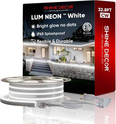 Vista 2 de Shine Decor Paquete de productos de cable de alimentación con kit de luces LED de neón blancas de 6300K de 32.8 pies