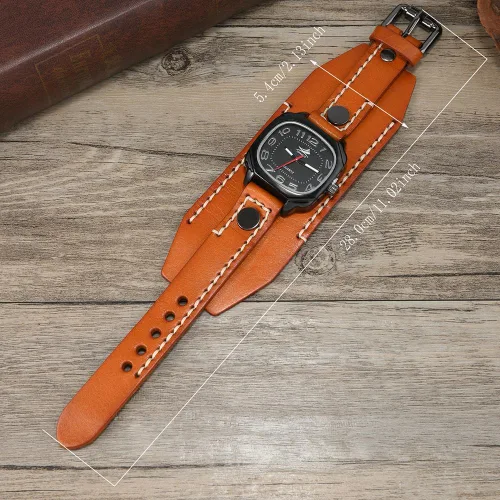 Vista 6 de MINILUJIA Relojes hechos a mano para hombre con cuerda de cera cosida, estilo vintage, punk, hip-hop, gótico, ancho, de cuero suave, reloj de hombre