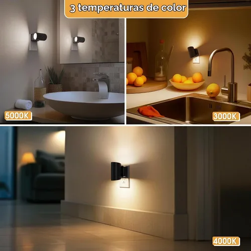Vista 4 de Briignite - Luces nocturnas enchufables a la pared, luz nocturna LED moderna 3CCT Negro giratorio-3CCT