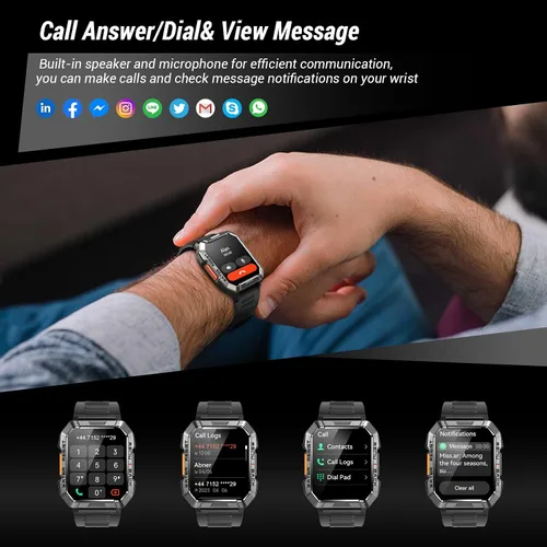 Vista 10 de Reloj inteligente militar para hombre (respuesta/hacer llamadas), reloj inteligente de 2.01 pulgadas para Android y iPhone, rastreador de actividad