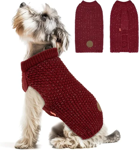 Vista 40 de KYEESE Suéter para Perro con Agujero para Correa para Perros Pequeños Machos Suéter Cálido con Hilo Reflectante Tejido Suave Ropa para Perros Machos