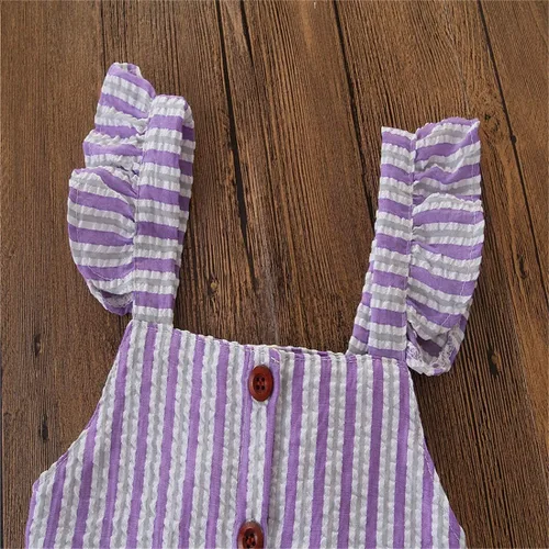 Vista 7 de Niño Niños Bebé Niña Rayas Volantes Sin Mangas Chaleco Top Bowknow Pantalones Cortos Conjunto Ropa de Verano