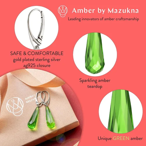 Vista 2 de Amber by Mazukna - Natural Amber Earrings for Women - Light Weight Gemstone Earrings, Silver ag925 Clasp, Dangle Semi-Precious Women's Jewelry