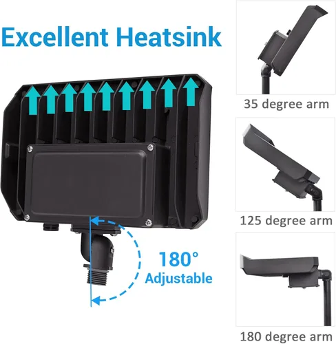Vista 6 de Luz de Inundación LED para Exteriores de 100W, AC100-277V 14000 Lúmenes 5000K IP65 Impermeable Montaje de Nudillo Reflector para Patio Jardín