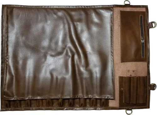 Vista 4 de Auténtico ligero Premium cuero profesional antiguo marrón largo cuchillo de chef bolsa/cuchillo de chef rollo 13 ranuras espacio # K5