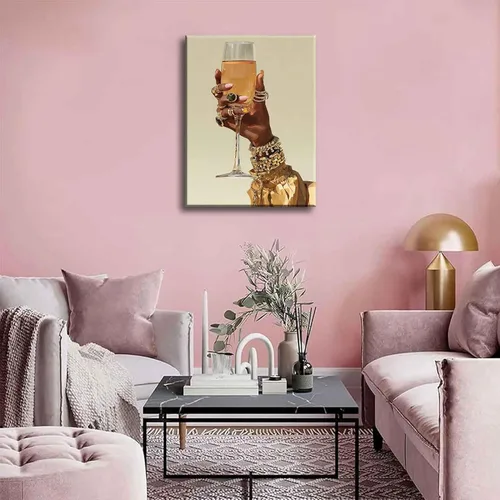 Vista 6 de Lienzo de cóctel de mujer negra, arte de pared, diseño de Martini, pintura a mano, cuadros afroamericanos, cáliz de bar, carros, impresiones