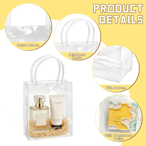 Vista 3 de BadenBach - 24 bolsas pequeñas de regalo transparentes con asas, 5.1 x 5.9 x 2.8 pulgadas, mini bolsa de plástico transparente para fiesta, bolsa