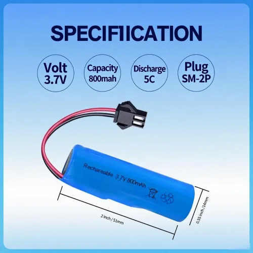 Vista 2 de Batería recargable de iones de litio de 3.7V 800mAh para coches RC, barcos, camiones, juguetes de control remoto