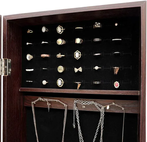 Vista 5 de ZeHuoGe Espejo con almacenamiento de joyas y luces LED, armarios de joyería para montaje en paredpuerta con cerradura con cerradura organizador