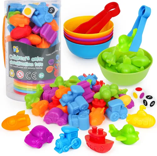 Vista 7 de Juego de contar colores para niños, juguetes a juego con tazas de clasificación y dados de juegos, actividades de aprendizaje preescolar Montessori