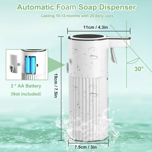 Vista 2 de Dispensador automático de jabón espumoso activado por empuje, dispensador de jabón para cocina, control de flujo continuo de 13.5 fl oz