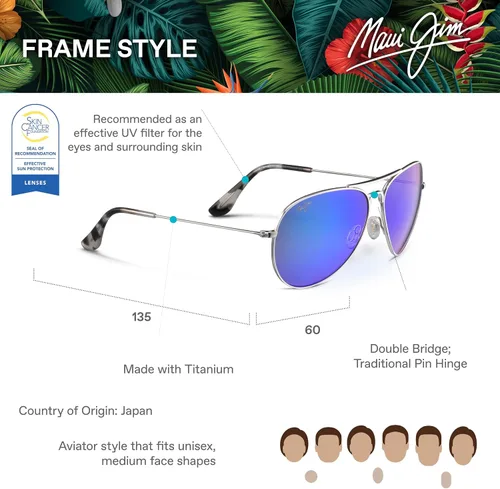 Vista 18 de Maui Jim Gafas de sol polarizadas de aviador Mavericks para hombre y mujer