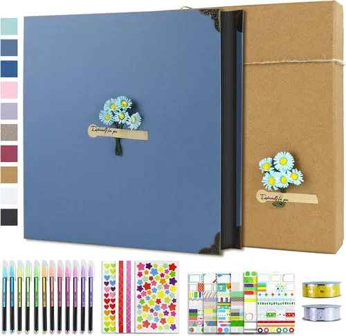 Vista 12 de Vienrose Kit de álbum de fotos de bricolaje con bolígrafos, cintas y calcomanías, 60 páginas, tapa dura de 8.5 x 11 pulgadas, 3 anillos, papel negro