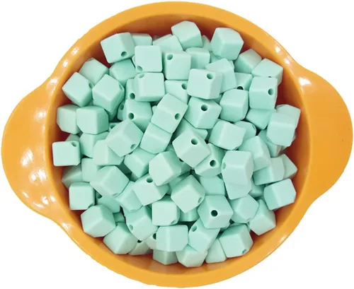 Vista 5 de Decoendiy 50 cuentas cuadradas de silicona de 0.354 in, cuentas espaciadoras de cubo sueltas, cuentas geométricas facetadas, cuentas coloridas