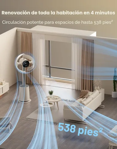 Vista 5 de DREAME Ventilador de torre sin aspas para dormitorio, ventilador de pie inteligente con flujo de aire espacial de 270° para circulación de Beige