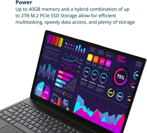 Vista 5 de Laptop Lenovo V15, pantalla FHD de 15.6 pulgadas, procesador AMD Ryzen 5 5500U de seis núcleos (supera al Intel i7-1065G7), 16 GB RAM, SSD de 1 TB