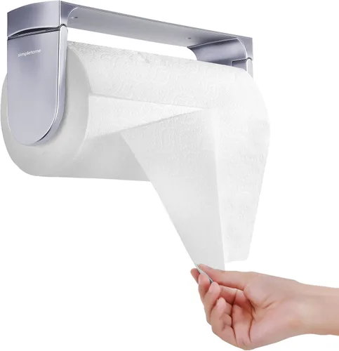 Vista 10 de Simpletome - Toallero de papel para colocar debajo del gabinete con adhesivo o perforación, aleación de aluminio + ABS (negro) tension arms, tear