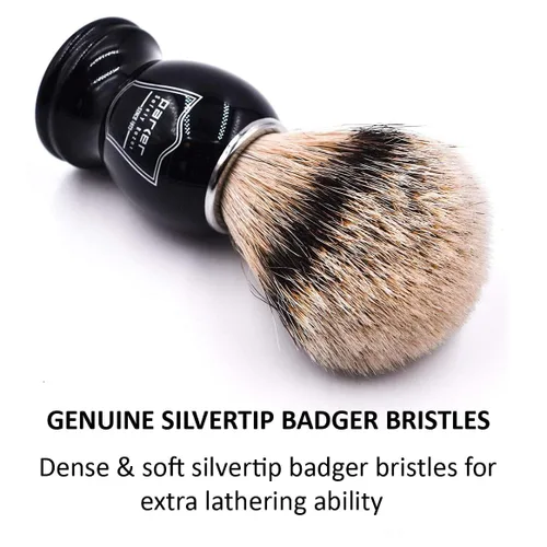 Vista 5 de Parker Safety Razor 's 100% Silvertip - Brocha de afeitar de cerdas de tejón – Soporte para cepillo incluido (mango negro)